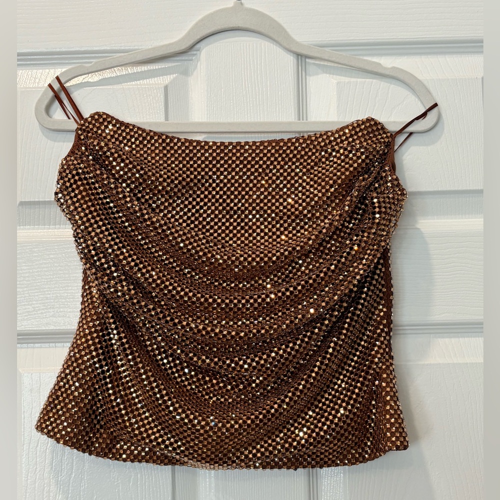 Zara Copper Sequin Draped Crop Top